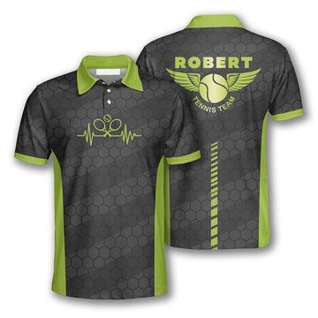 Custom Tennis Heartbeat Pulse Line Honeycomb Pattern Custom Polo Tennis Shirts for Men