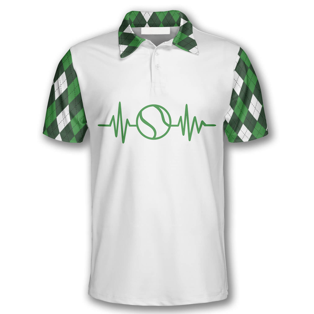 Custom Tennis Heartbeat Pulse Line Green Argyle Plaid Custom Polo Tennis Shirts for Men
