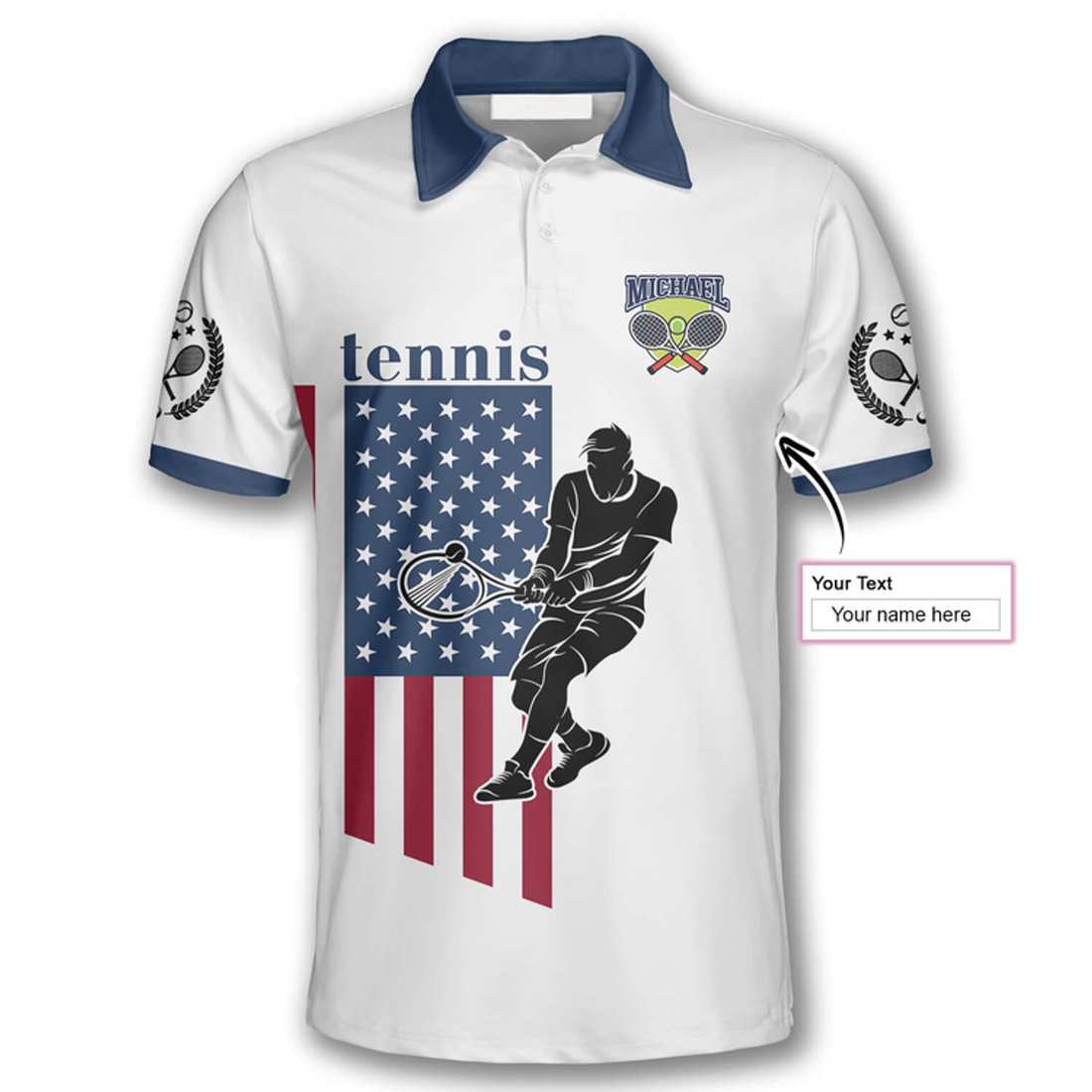Custom Tennis Player Silhouette American Flag Custom Tennis Shirts For Men