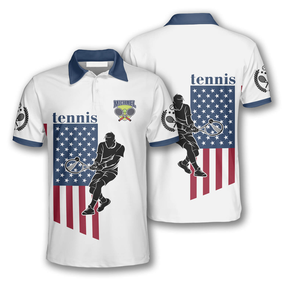 Custom Tennis Player Silhouette American Flag Custom Tennis Shirts For Men