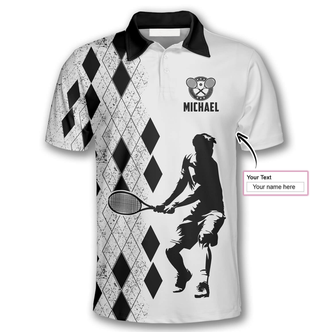 Custom Tennis Silhouette Argyle Pattern Custom Tennis Shirts For Men