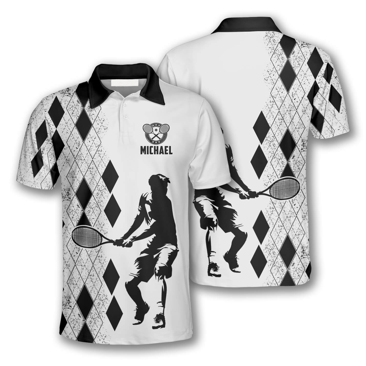 Custom Tennis Silhouette Argyle Pattern Custom Tennis Shirts For Men