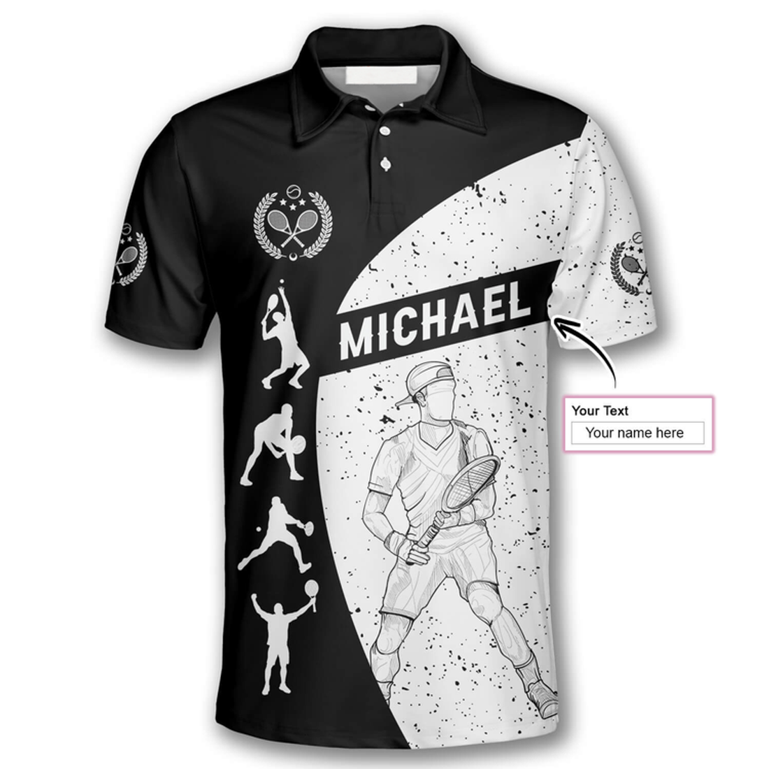 Custom Tennis Silhouettes Black White Version Custom Tennis Shirts For Men