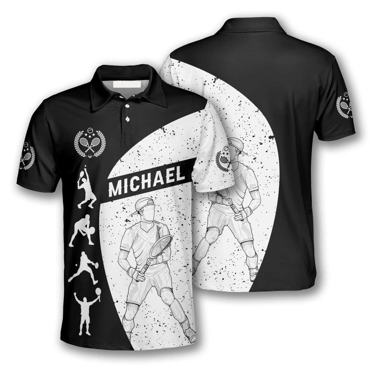 Custom Tennis Silhouettes Black White Version Custom Tennis Shirts For Men