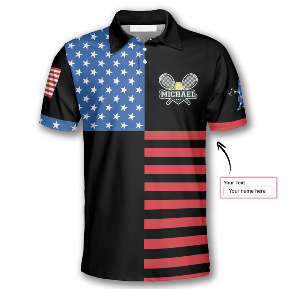 Custom Tennis Rackets Crossed USA Flag Custom Polo Tennis Shirts for Men