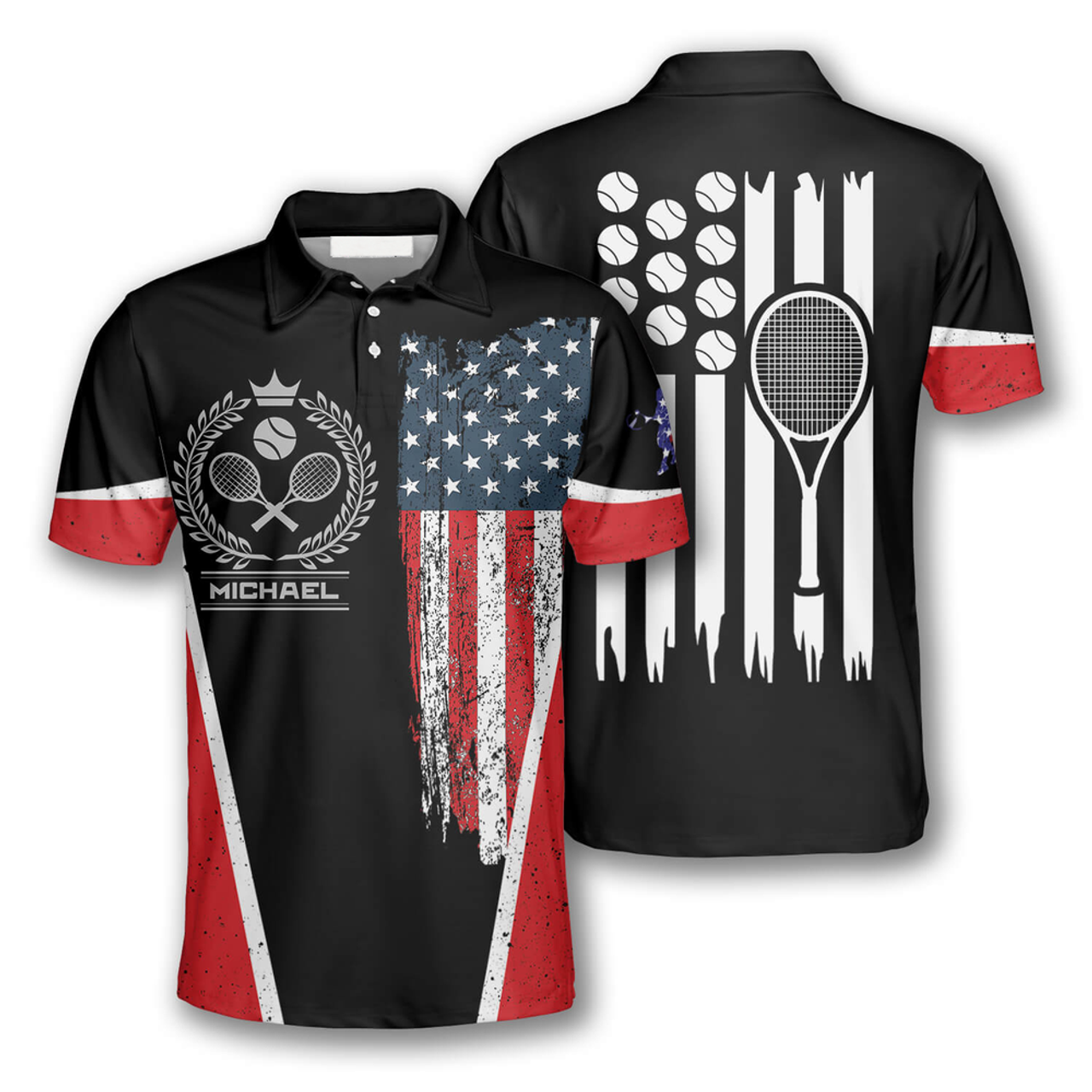 Custom Tennis Usa Flag Emblem Custom Polo Tennis Shirts for Men