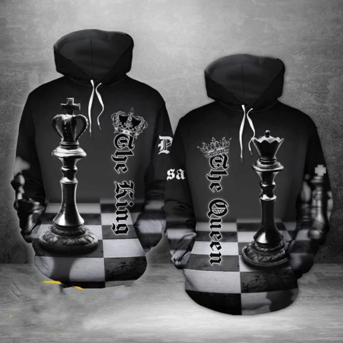 FUNSTUFFPRINT Matching Chess Couple 3D All Over Hoodie King Queen 3D Hoodie and Zip Hoodie