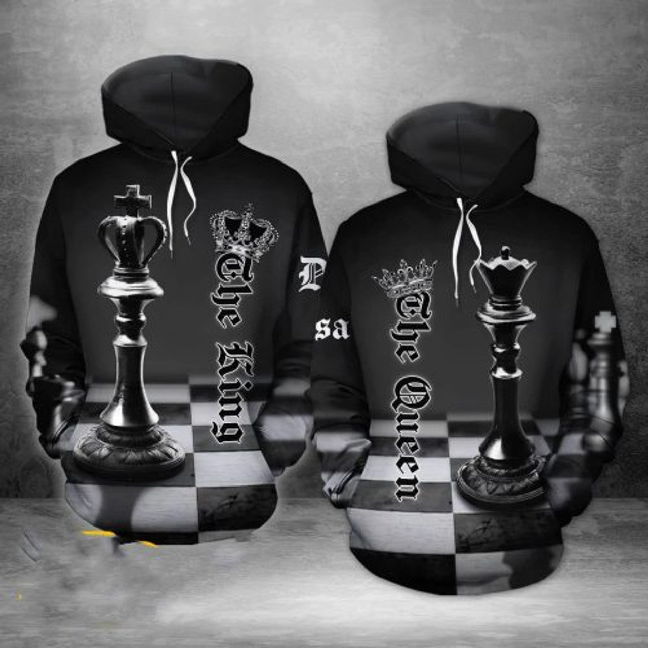 FUNSTUFFPRINT Matching Chess Couple 3D All Over Hoodie King Queen 3D Hoodie and Zip Hoodie