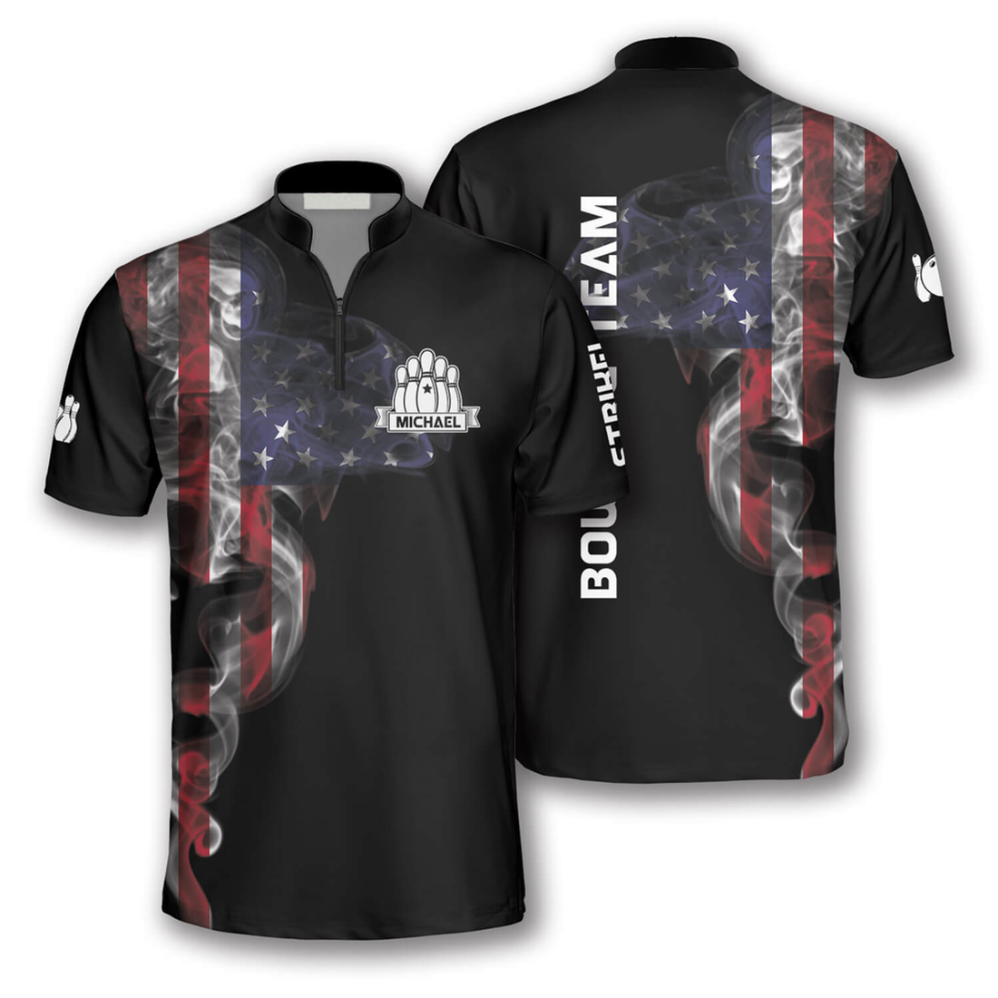 Custom Us Flag Smoke Custom Bowling Jerseys for Men, Uniform Shirt for Bowling Team, Bowler