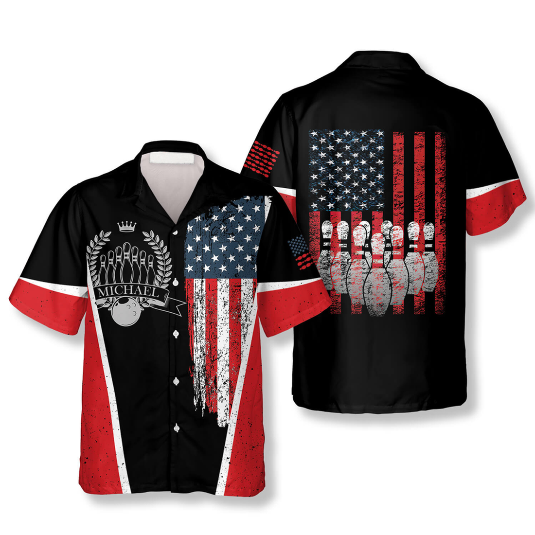 Custom Vintage American Flag Emblem Custom Bowling Hawaiian Shirt, Bowling Shirt, Flag Shirt
