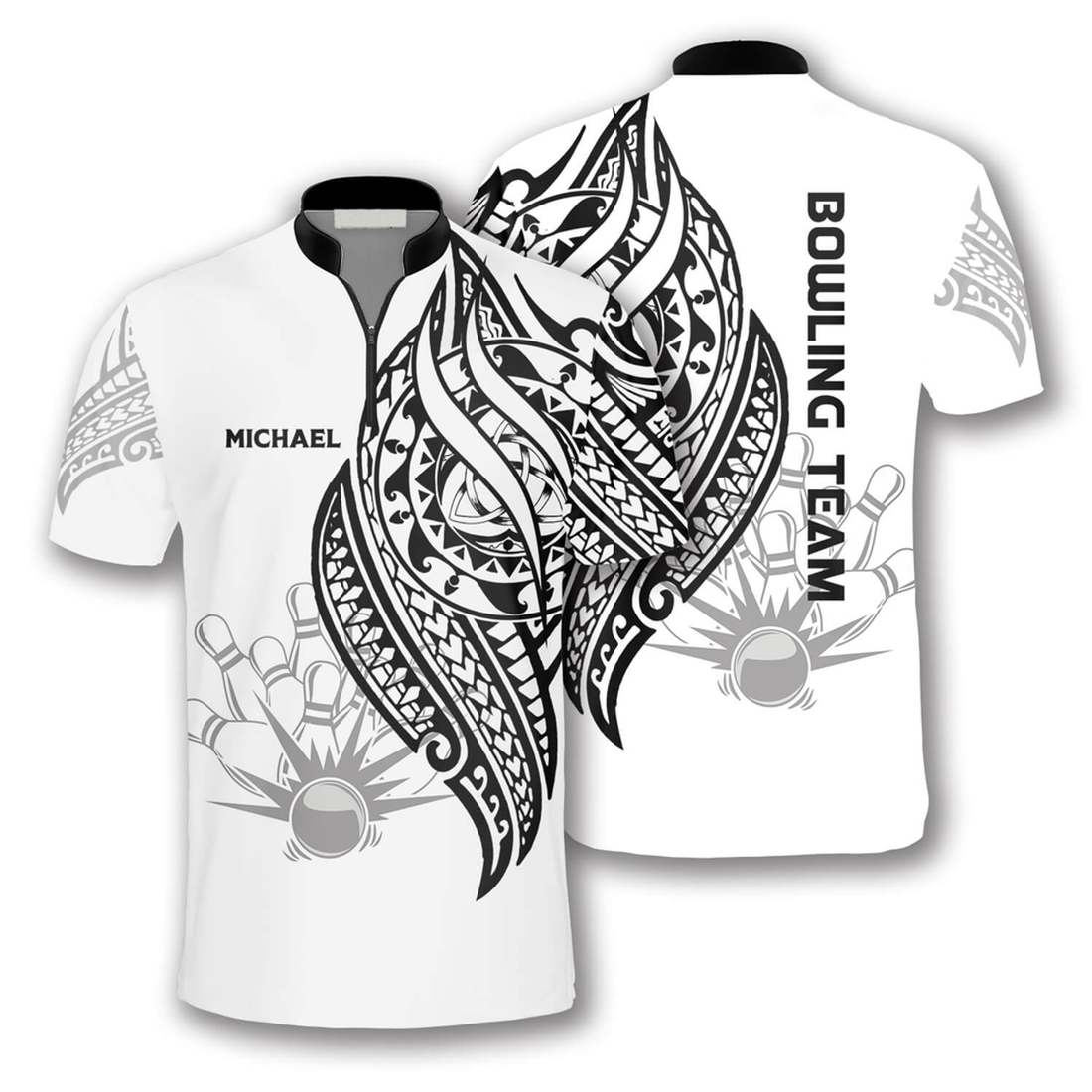 Custom White Tribal Custom Bowling Jerseys for Men, Custom Name Team Bowling Shirt