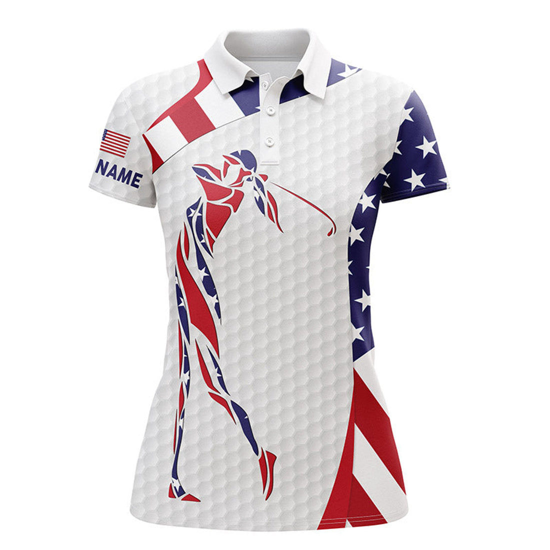 Custom Personalized American Flag Patriot Golf White Womens Golf Polo Shirts Custom Name Golf Gifts