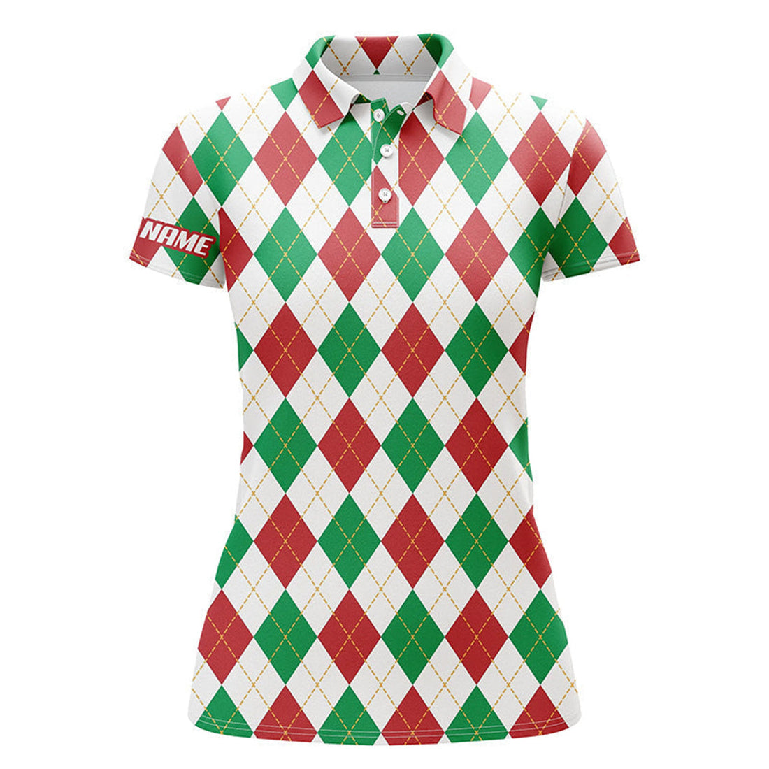 Custom Personalized Christmas Plaid Argyle Pattern Womens Golf Polo Shirt Custom Team Golf Polo Shirts, Perfect Gift For Women