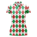 Custom Personalized Christmas Plaid Argyle Pattern Womens Golf Polo Shirt Custom Team Golf Polo Shirts, Perfect Gift For Women