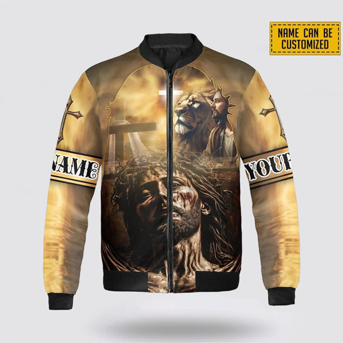 FUNSTUFFPRINT Personalized Name Christian Jesus Lion Bomber Jacket For Men Women 3D Bomber Jacket