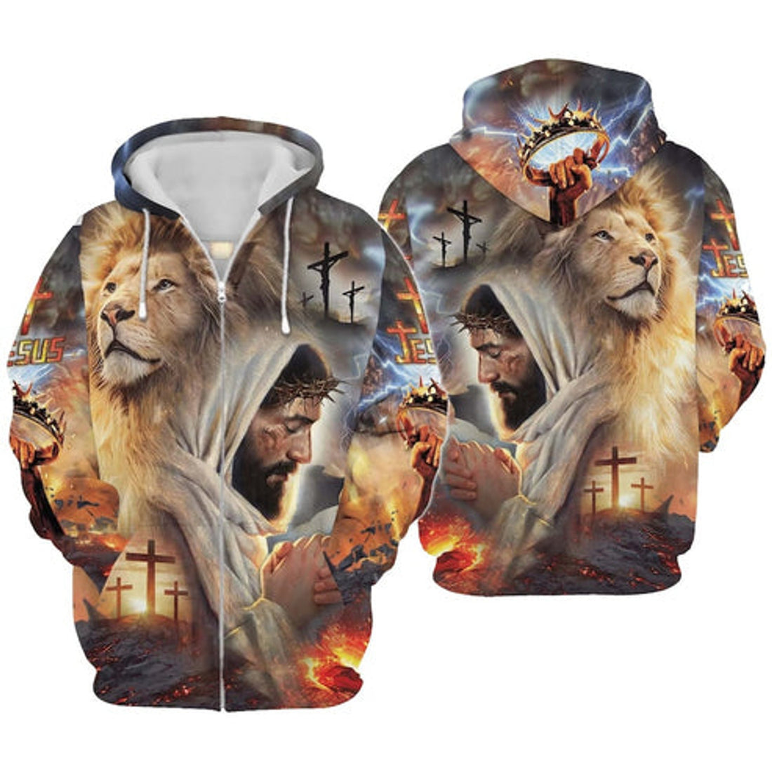 FUNSTUFFPRINT 3D Personalized Name Faith Over Fear Christian Jesus Lion 3D Hoodie and Zip Hoodie