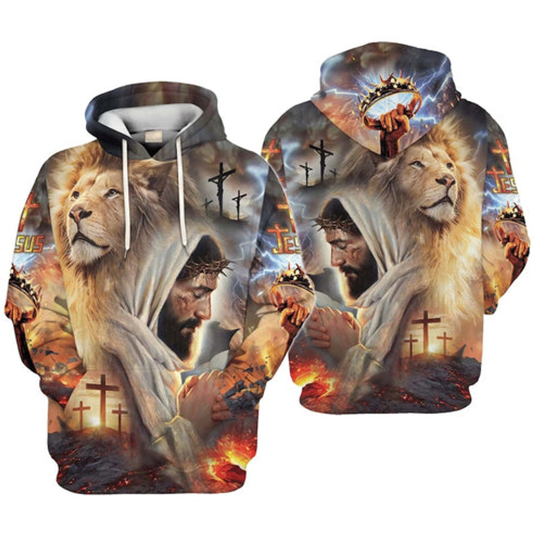 FUNSTUFFPRINT 3D Personalized Name Faith Over Fear Christian Jesus Lion 3D Hoodie and Zip Hoodie
