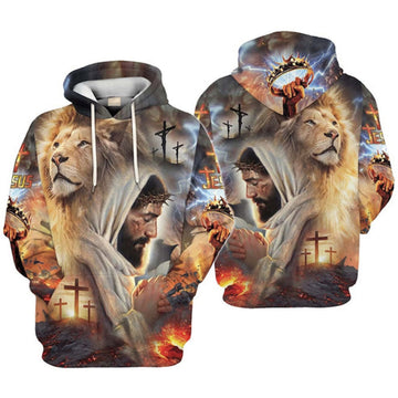 FUNSTUFFPRINT 3D Personalized Name Faith Over Fear Christian Jesus Lion 3D Hoodie and Zip Hoodie