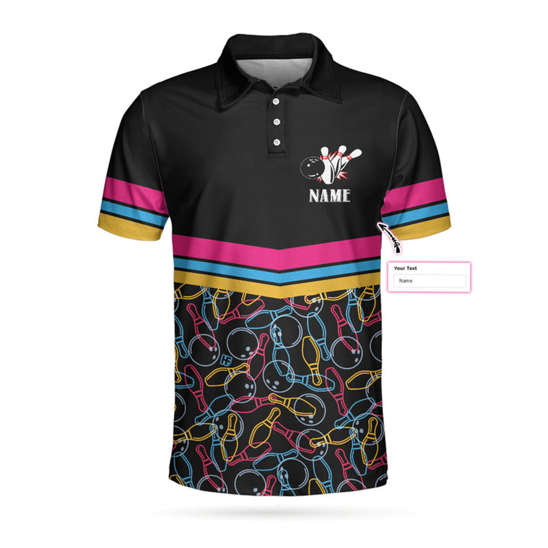 Personalized Bowling Custom Polo Shirt, Colorful Pins Bowling Shirt For Men, Gift For Bowling Lovers
