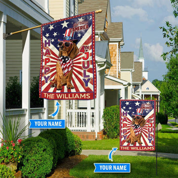 Personalized Dog Flags, Dachshund  God Bless America, 4th Of July Flag, Custom Dog Garden Flags, Dog Flags Outdoor, Garden Flags Dogs, Dog House Flags