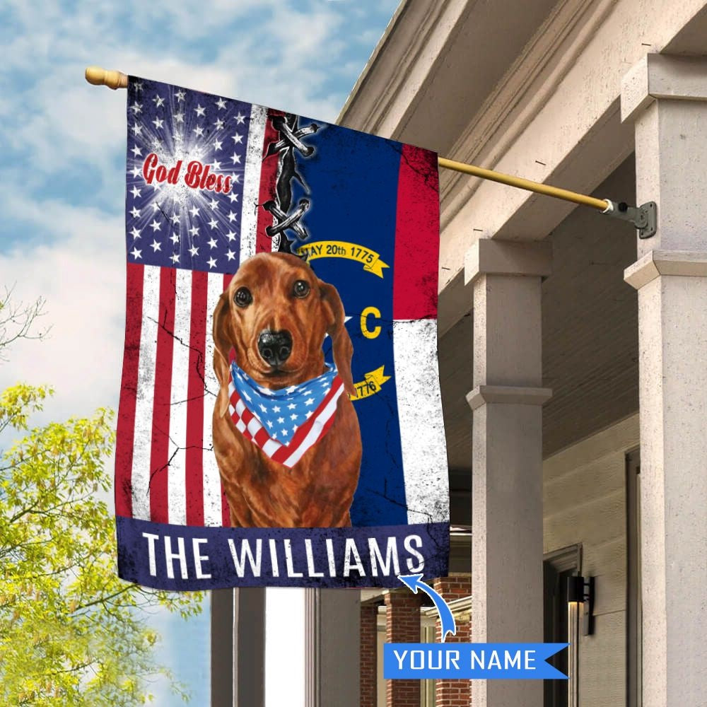 Personalized Dog Flags, North Carolina Dachshund God Bless House Flag, Garden Flags Dogs, Dog House Flags