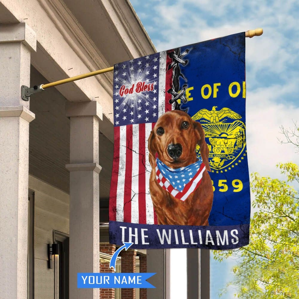 Personalized Dog Flags, Oregon Dachshund God Bless House Flag, Garden Flags Dogs, Dog House Flags