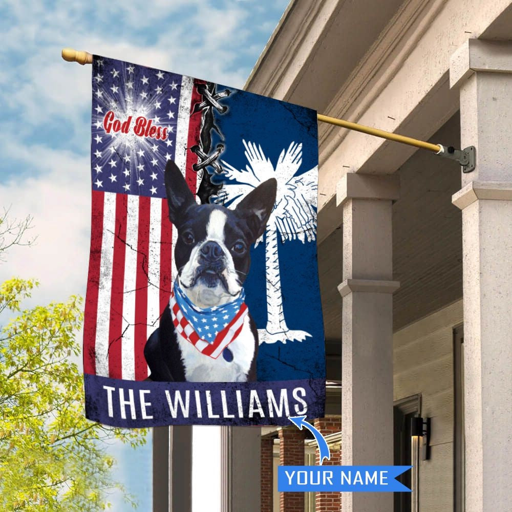 Personalized Dog Flags, South Carolina Boston Terrier God Bless House Flag, Garden Flags Dogs, Dog House Flags