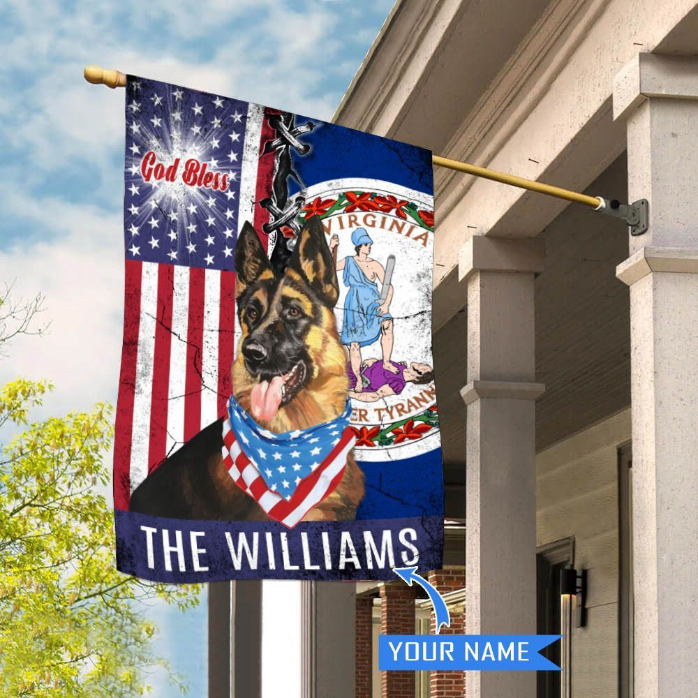 Personalized Dog Flags, Virginia German Shepherd God Bless House Flag, Garden Flags Dogs, Dog House Flags