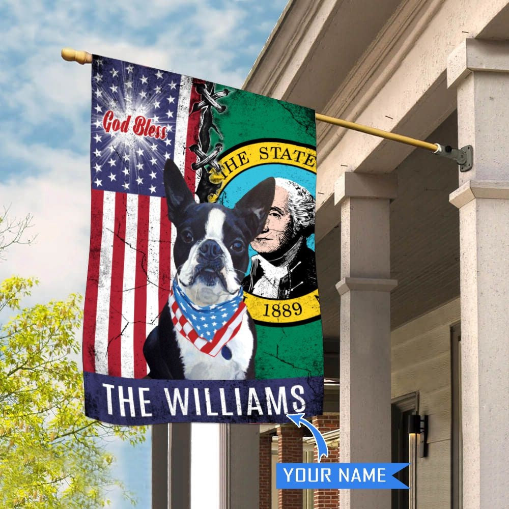 Personalized Dog Flags, Washington Boston Terrier God Bless House Flag, Garden Flags Dogs, Dog House Flags