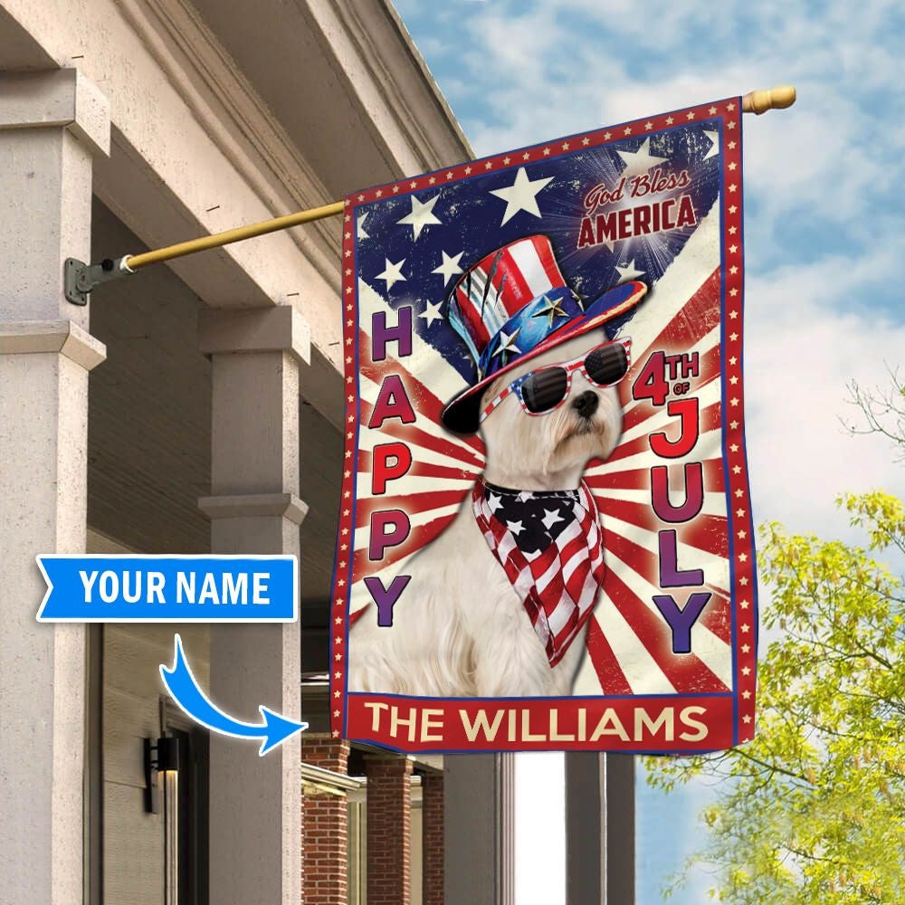 Personalized Dog Flags, West Highland White Terrier God Bless America, 4th Of July Flag, Garden Flags Dogs, Dog House Flags