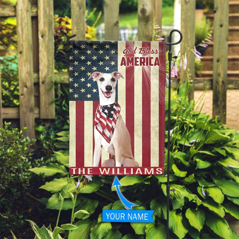 Personalized Dog Flags, Whippet God Bless America Flag, Garden Flags Dogs, Dog House Flags