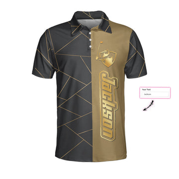 Personalized Golden Lines Golf Short Sleeve Custom Polo Shirt, Luxury Golf Shirt For Men