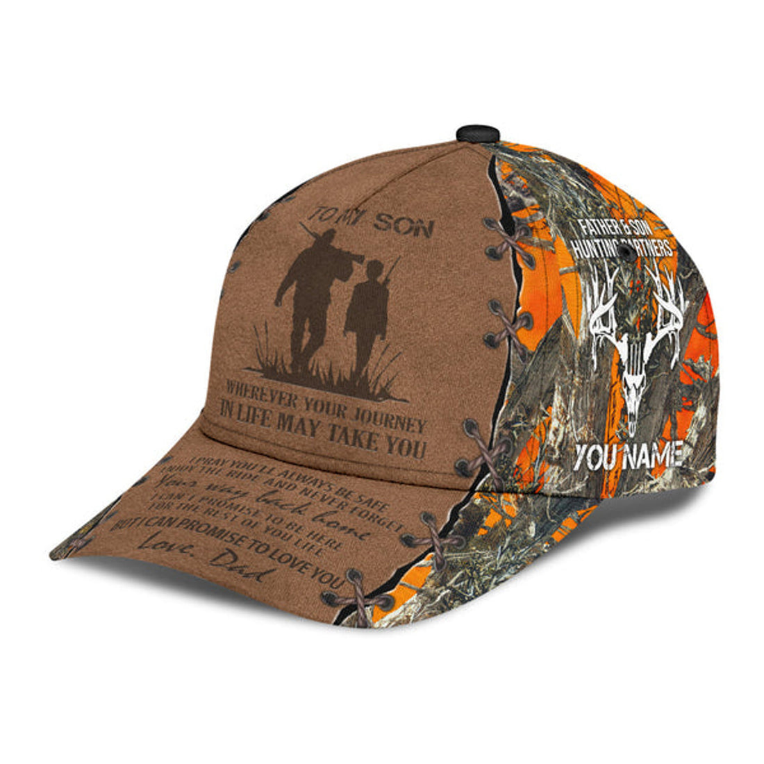 FUNSTUFFPRINT Personalized Hunting Dad To My Son Baseball Cap Orange Camo Pattern Classic Hunting Dad Cap