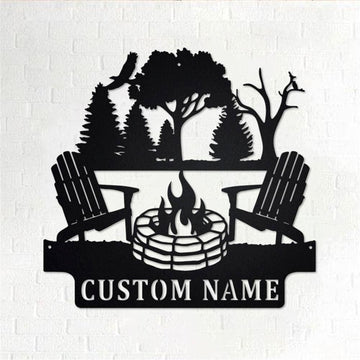 Personalized Metal Monogram Sign, Camfire Metal Wall Art, Camper Name Sign, Camfire Metal Home Decor