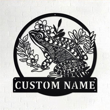 Personalized Metal Monogram Sign, Mandala Frog Metal Wall Art, Frog Name Sign, Frog Metal Home Decor