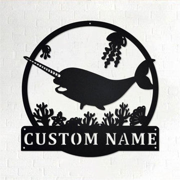 Personalized Metal Monogram Sign, Narwhal Metal Wall Art, Narwhal Name Sign, Narwhal Metal Home Decor