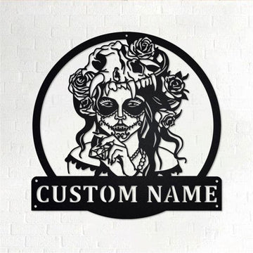 Personalized Metal Monogram Sign, Sugar Skull With Diamond Metal Wall Art, Sugar Skull Name Sign, Sugar Skull Home Decor