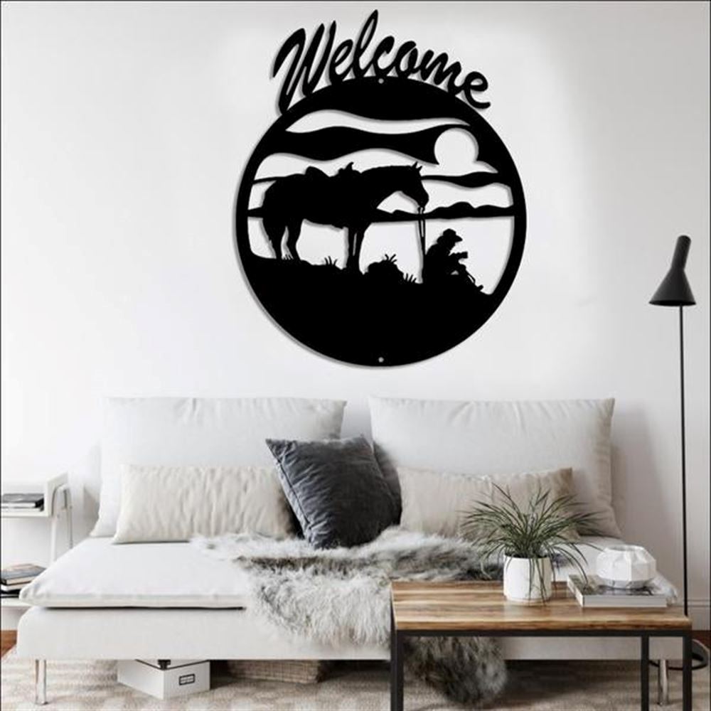 Personalized Metal Monogram Sign, Welcome Horse Metal Sign, Horseshoe Art, Western Decor, Initial Metal Sign, Housewarming Gift Art