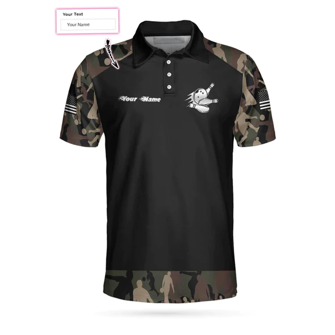 Personalized Name Bowling Camouflage Polo Shirt, Customized Camouflage Bowling Polo Shirt For Bowlers