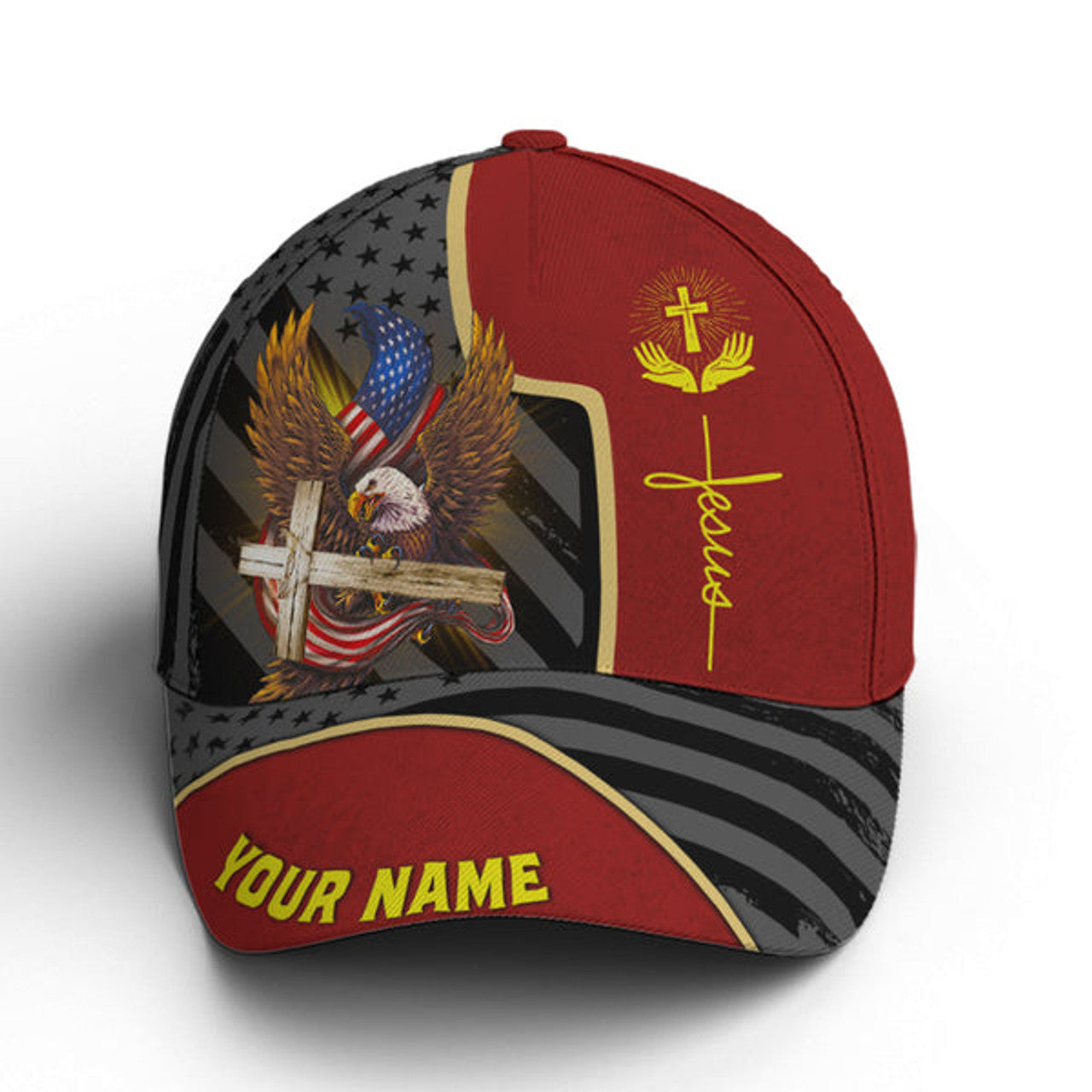 FUNSTUFFPRINT Personalized Patriotic American Eagle With Cross Baseball Cap