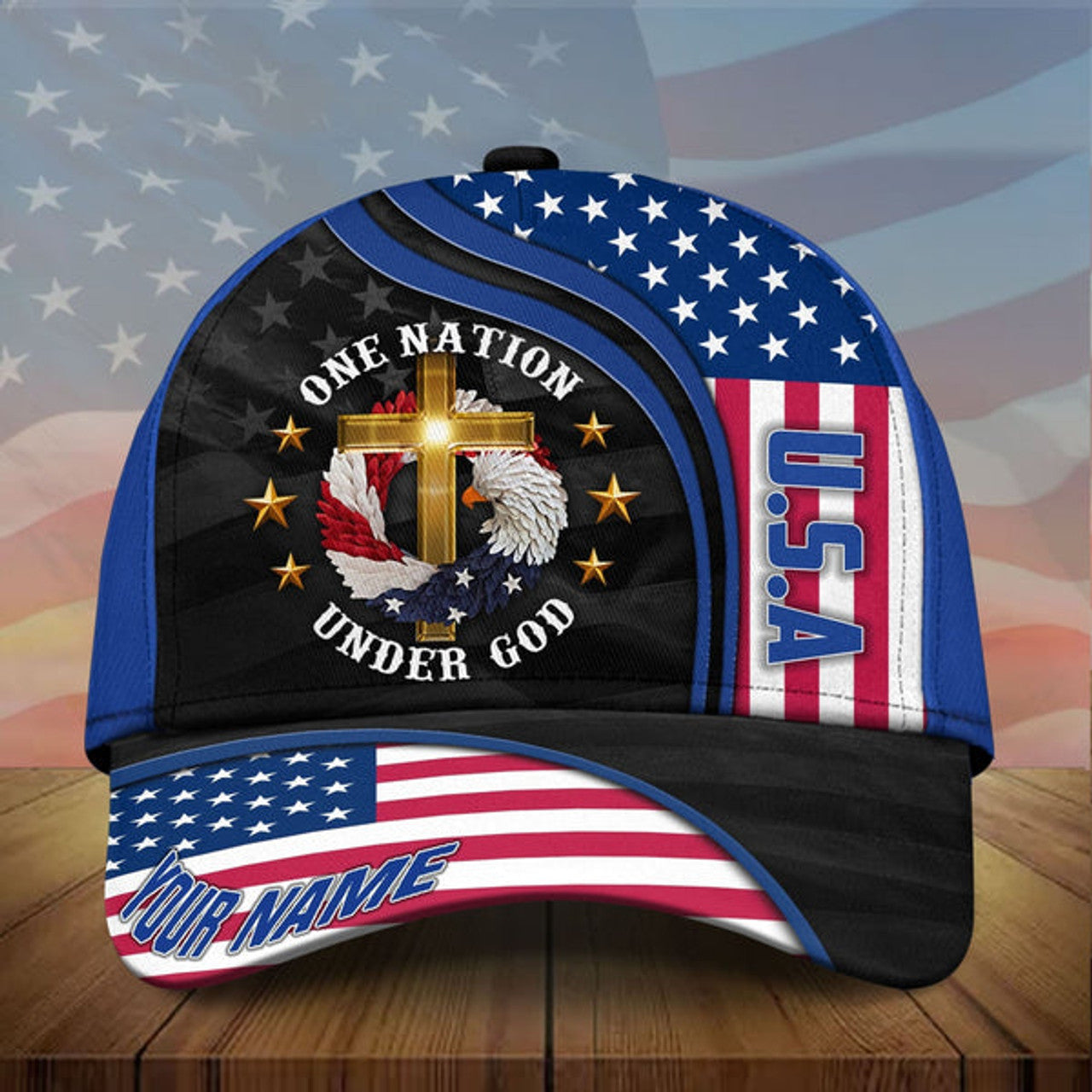 FUNSTUFFPRINT Personalized Premium Eagle Usa Baseball Cap One Nation Under God 3D Printed Classic Hat Multicolor