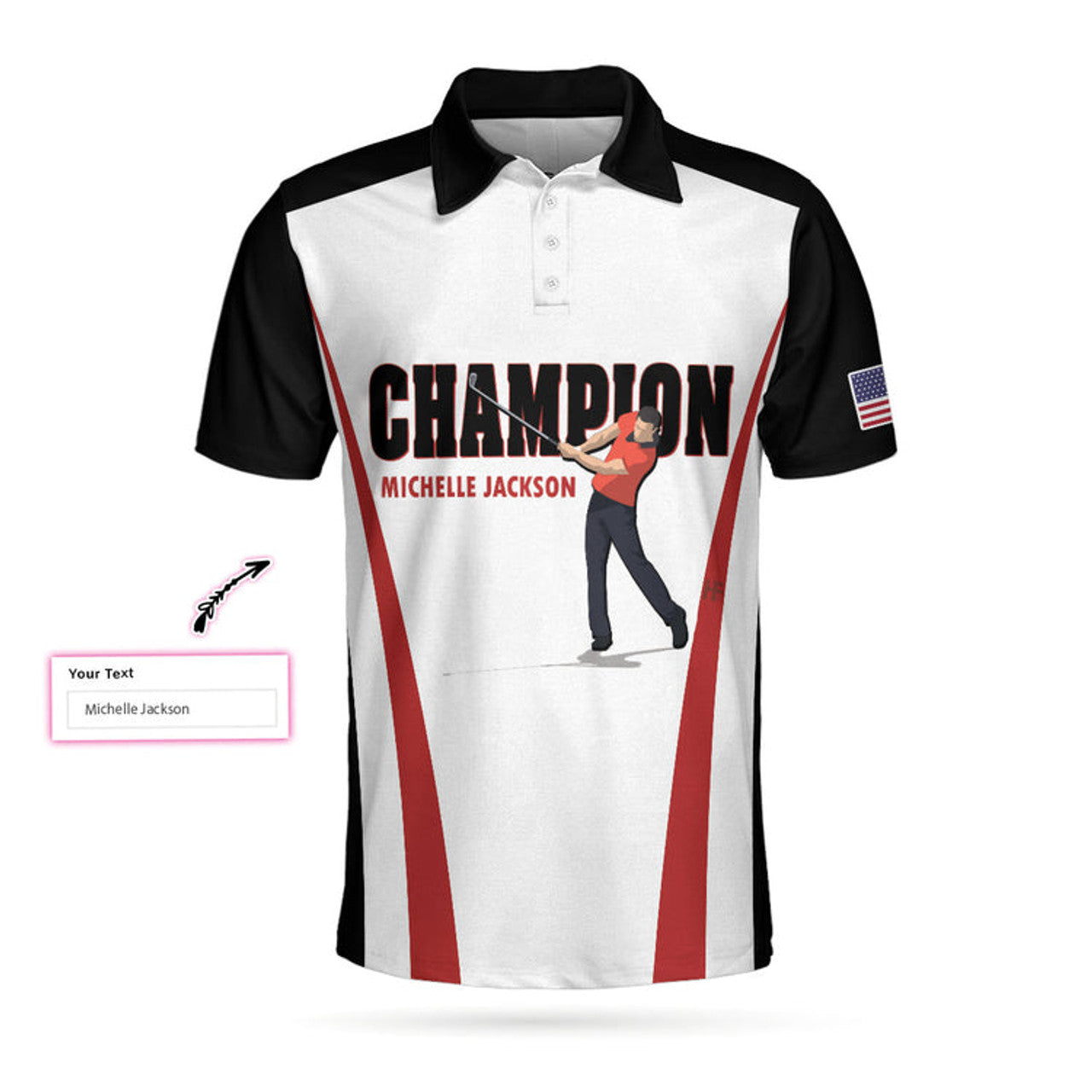 Personalized Red And White American Flag Custom Polo Shirt, Champion Golfer Polo Shirt, Best Golf Shirt For Men