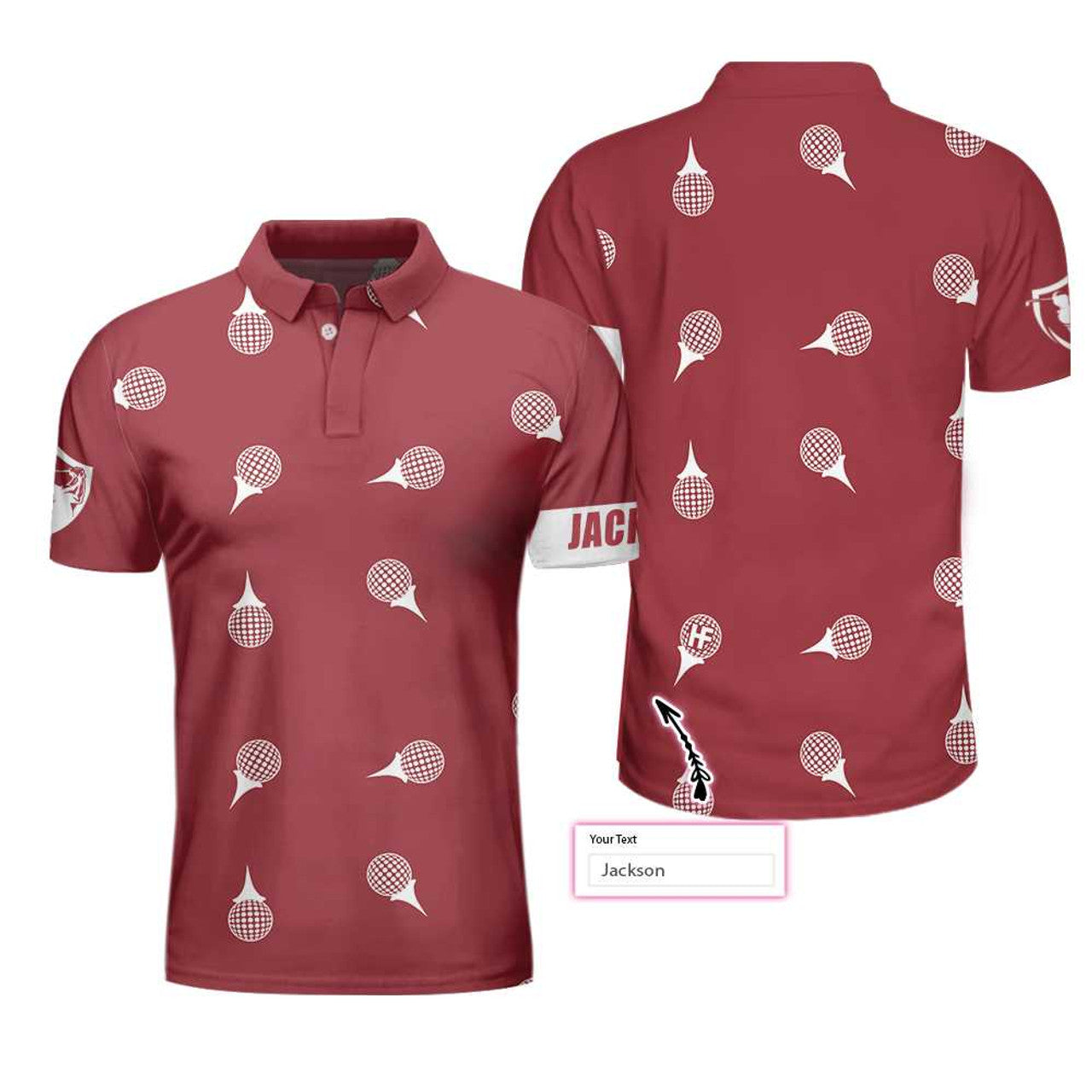 Personalized Red And White Golf Custom Polo Shirt, Golf Tee Pattern Polo Shirt, Cool Golf Shirt For Men