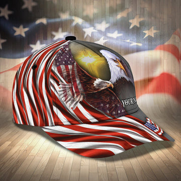 FUNSTUFFPRINT Personalized USA Flag Eagle 3D Baseball Cap