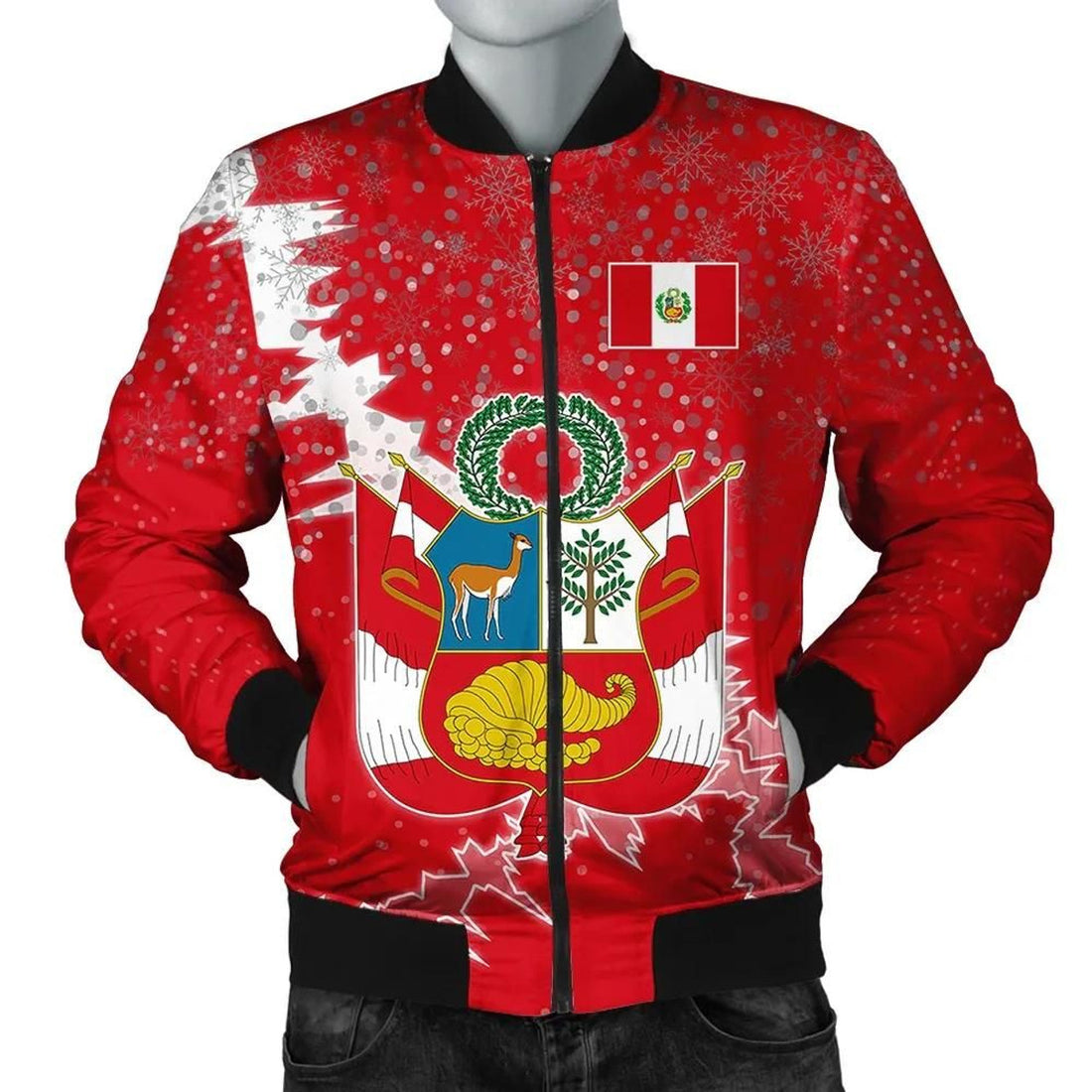 FUNSTUFFPRINT Peru Christmas Coat Of Arms Men Bomber Jacket Style 3D Bomber Jacket