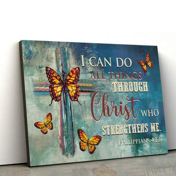 Philippians I Can Do All Things Through Christ Wall Art Canvas Butterflies Cross