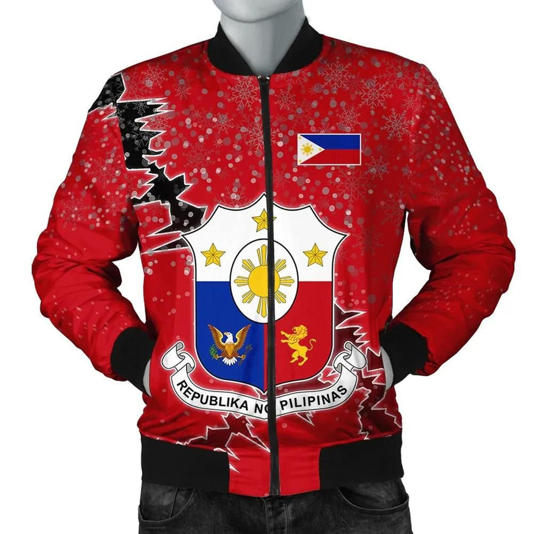 FUNSTUFFPRINT Philippines Christmas Coat Of Arms Men Bomber Jacket Style 3D Bomber Jacket