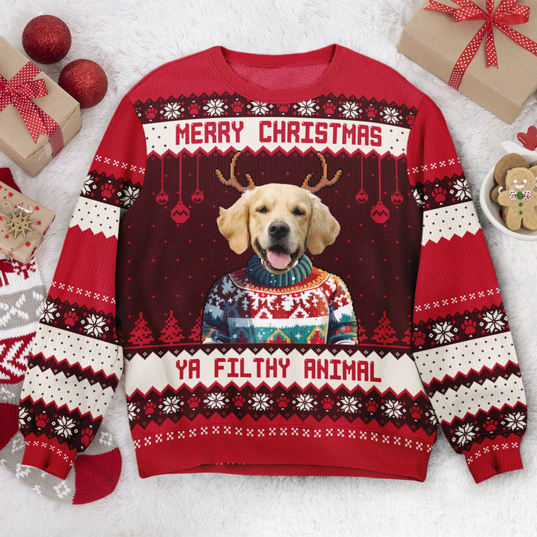 FUNSTUFFPRINT Custom  Merry Christmas Ya Filthy Animal  Ugly  Sweater