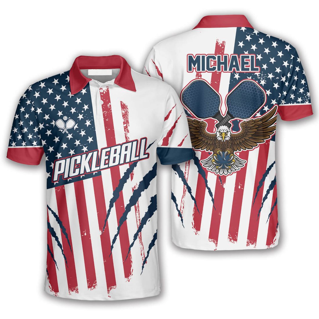 Custom Eagle Scratches American Flag Custom Pickleball Shirts For Men