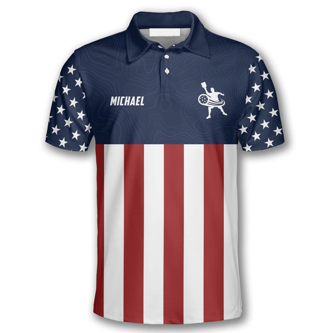 Custom Emblem American Flag Navy Custom Pickleball Shirts For Men